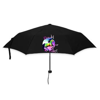 Colorful Girl Riding Motif Horse Gallop - Umbrella (small) - black - Front