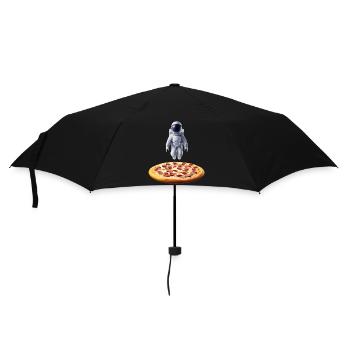 Hovering astronaut over pizza - Umbrella (small) - black - Front