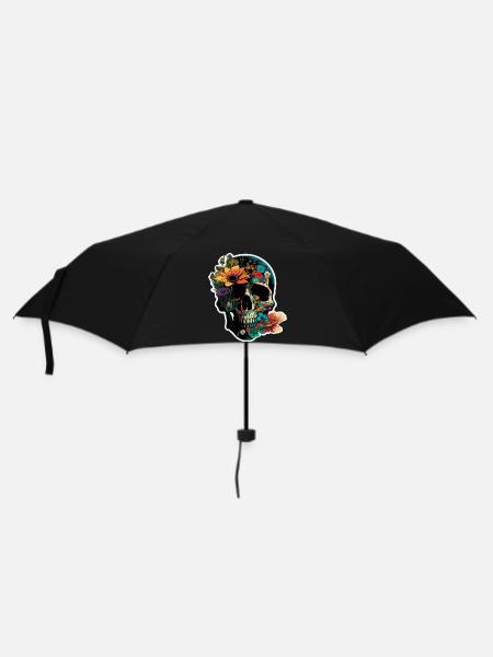 Menschlicher Schädel & Blumen 40 - Regenschirm (klein) - Schwarz
