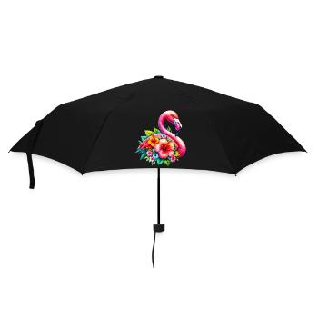 Flamingo decorated with hibiscus flowers - Umbrella (small) - black - Front