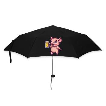 Schwein Bier Pixel - Regenschirm (klein) - Schwarz - Vorne