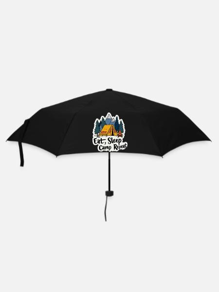 Camping Spruch Eat Sleep Camp Repeat Camper Outdoo - Regenschirm (klein) - Schwarz