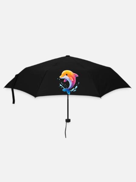 Farbiger Delfin Spritz - Regenschirm (klein) - Schwarz