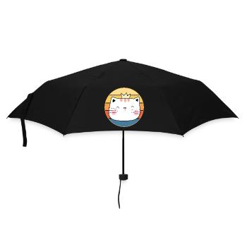 Drôle mignon Kawaii chat visage rétro coucher de soleil - Parapluie standard - noir - Devant