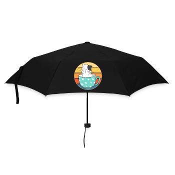Drôle mignon Kawaii chat visage rétro coucher de soleil - Parapluie standard - noir - Devant