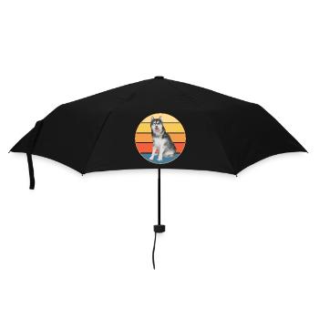 Drôle Kawaii Mignon Husky Dog Vintage Retro Sunset - Parapluie standard - noir - Devant