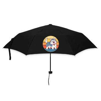 Drôle Kawaii Mignon Husky Dog Vintage Retro Sunset - Parapluie standard - noir - Devant