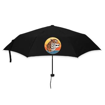Tiger Big Cat Vintage Retro Sonnenuntergang - Regenschirm (klein) - Schwarz - Vorne