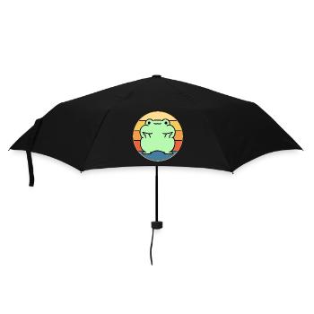Süßer Frosch Vintage Retro Sonnenuntergang Tierliebhaber - Regenschirm (klein) - Schwarz - Vorne