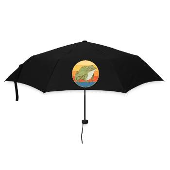 Niedlicher Frosch Vintage Retro Sonnenuntergang Tierliebhaber - Regenschirm (klein) - Schwarz - Vorne