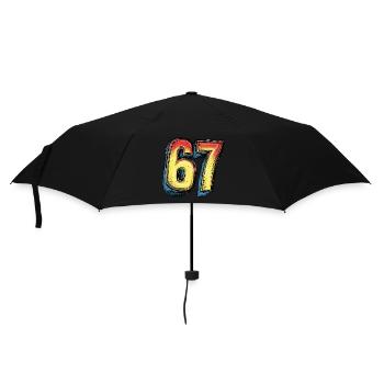 67 Zahl Comic - Regenschirm (klein) - Schwarz - Vorne
