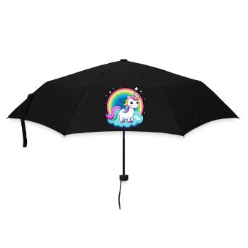 Süßes Regenbogen-Einhorn - Regenschirm (klein) - Schwarz - Vorne