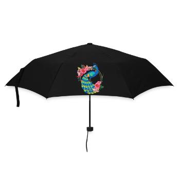 Peacock Bird Animal Flowers Flowers Flower Wreath - Umbrella (small) - black - Front