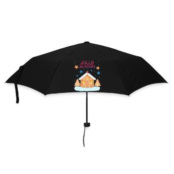 Lebkuchenhaus im Schnee: Fröhliche Weihnachtszeit - Regenschirm (klein) - Schwarz - Vorne