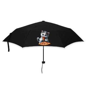 Cat eats pizza - Umbrella (small) - black - Front