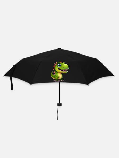 Design de T-shirt Dino Sourire Vert Soleil - Parapluie standard - noir