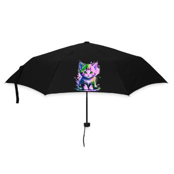Pink-Green Kitty - Umbrella (small) - black - Front