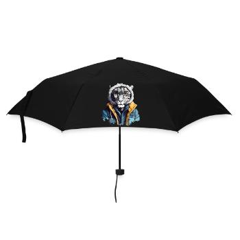 Streetstyle Schneeleopard | Leoparden-Liebhaber - Regenschirm (klein) - Schwarz - Vorne