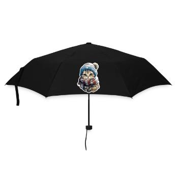 Katze im Winter - Regenschirm (klein) - Schwarz - Vorne