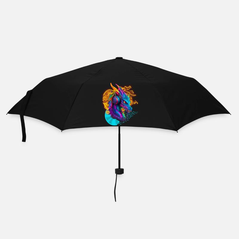 Notes de DJ Dragon avec Headphone Fire Vinylrecord - Parapluie standard - noir