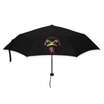 Frosch mit Kopfhörer und Krawatte - Regenschirm (klein) - Schwarz - Vorne