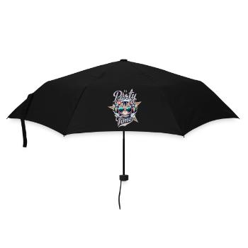 Party Katze mit Kopfhörern - Regenschirm (klein) - Schwarz - Vorne