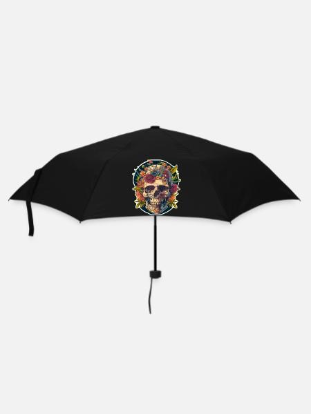 Human Skull & Flowers 18 - Umbrella (small) - black