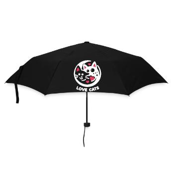 Minimalistische Katzenliebe: Zwei liebende Katzen - Regenschirm (klein) - Schwarz - Vorne