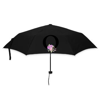 Lila Blumenbuchstabe O - Regenschirm (klein) - Schwarz - Vorne