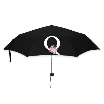 Lila Blumenbuchstabe Q - Regenschirm (klein) - Schwarz - Vorne