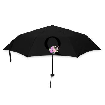 Lila Blumenbuchstabe Q - Regenschirm (klein) - Schwarz - Vorne