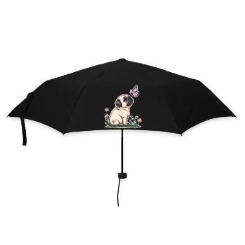 Mops mit Schmetterling - Regenschirm (klein) - Schwarz - Vorne