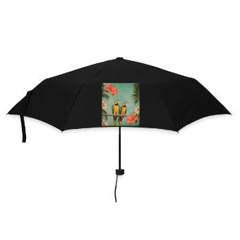 Two parrots on a branch with hibiscus flowers - Umbrella (small) - black - Front