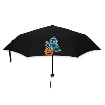 Gespenstischer Minibot mit Kürbiskorb - Regenschirm (klein) - Schwarz - Vorne