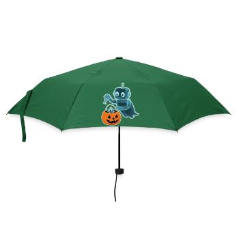 Gespenstischer Minibot mit Kürbiskorb - Regenschirm (klein) - Flaschengrün - Vorne