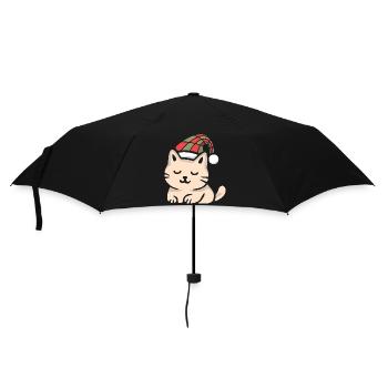 Schottische Weihnachtskatze im Winterlook - Regenschirm (klein) - Schwarz - Vorne