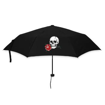 Skull Rose Tattoo Stil für Rock und Tattoo Fans - Regenschirm (klein) - Schwarz - Vorne