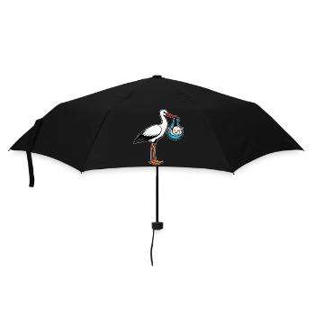 Cigogne avec bébé paix en tissu bleu - Parapluie standard - noir - Devant