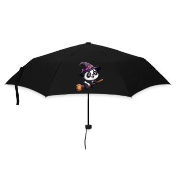 Halloween Panda Hexe mit Hexenbesen Comic Süß - Regenschirm (klein) - Schwarz - Vorne