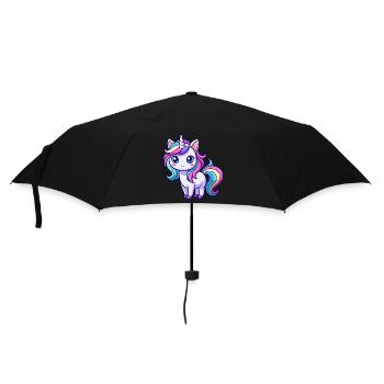 Süßes Regenbogen-Einhorn - Regenschirm (klein) - Schwarz - Vorne