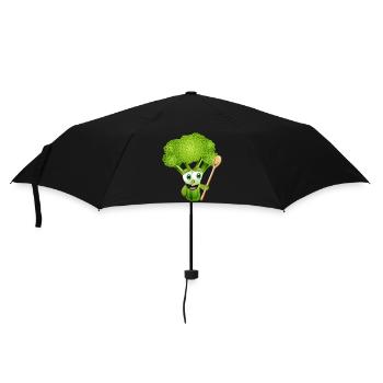 lustiges Comic Brokkoli Röschen mit Kochlöffel - Regenschirm (klein) - Schwarz - Vorne