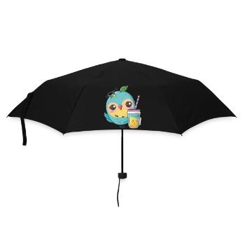 Kawaii Süßer Glücklicher Bunter Vogel Trinken Tee - Regenschirm (klein) - Schwarz - Vorne