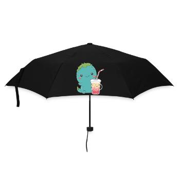 Kawaii Süße Glückliche bunte Dino Trinken Tee - Regenschirm (klein) - Schwarz - Vorne