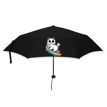 White cat on colorful surfboard - Umbrella (small) - black - Front