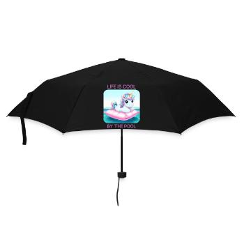 Einhorn Im Pool Sommer Baden Urlaub Geschenk - Regenschirm (klein) - Schwarz - Vorne