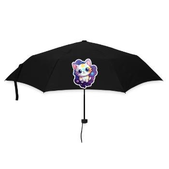Cute cartoonish kitty floating in space - Umbrella (small) - black - Front