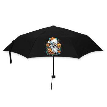 Weihnachten & Halloween - Skelett & Kürbis - Regenschirm (klein) - Schwarz - Vorne