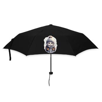 Chat avec chapeau, écharpe et veste d’hiver - Parapluie standard - noir - Devant