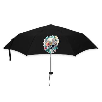 Human Skull & Flowers 28 - Umbrella (small) - black - Front