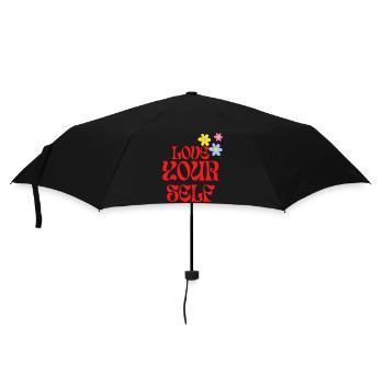 Love you self Retro Design Rot Blumen - Regenschirm (klein) - Schwarz - Vorne